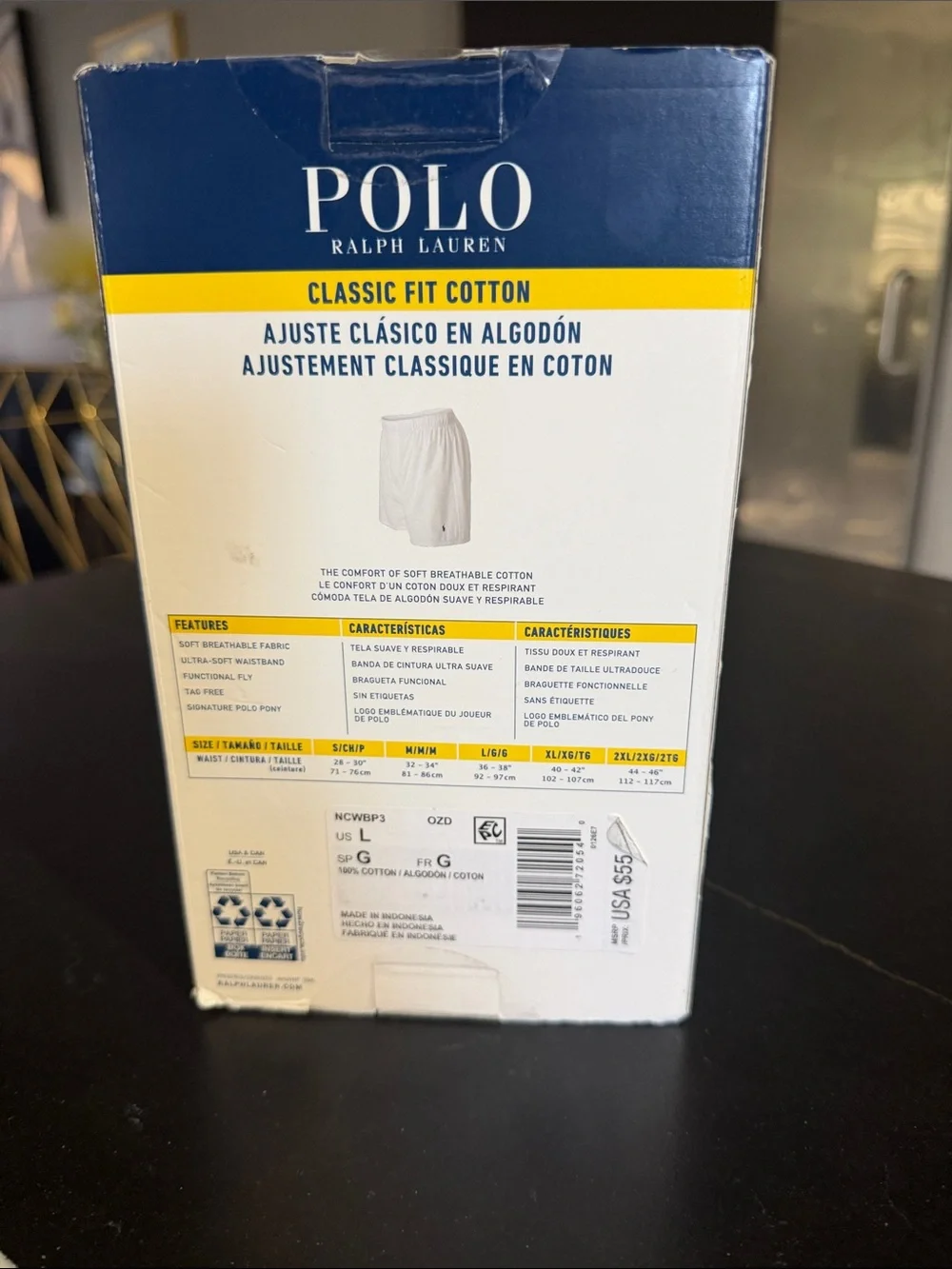 Polo by Ralph Lauren 3-Pack Woven Boxers in Navy, Light Blue and White